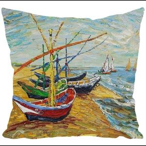 Fishing Boats On The Beach Throw Pillow